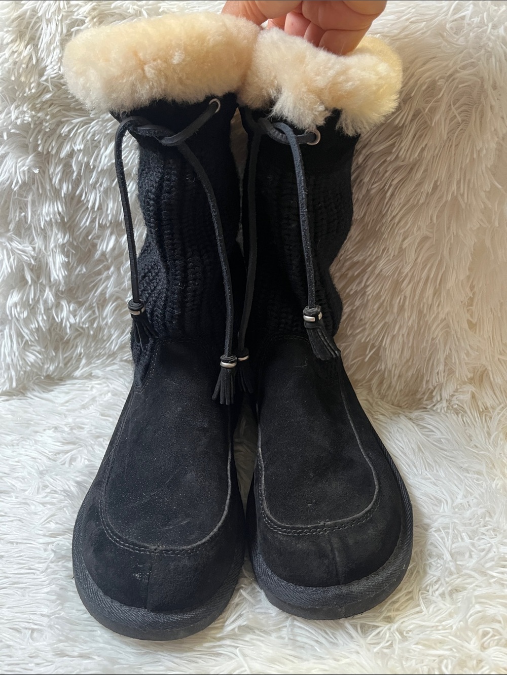 UGG Black Suede Winter Boots with Cream Shearling Cuff